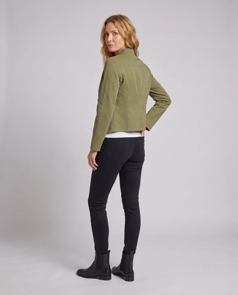 Damen Cropped Militärjacke mit Stehkragen, dekorativer doppelter Knopfleiste und Klapptaschen Nord Taschen