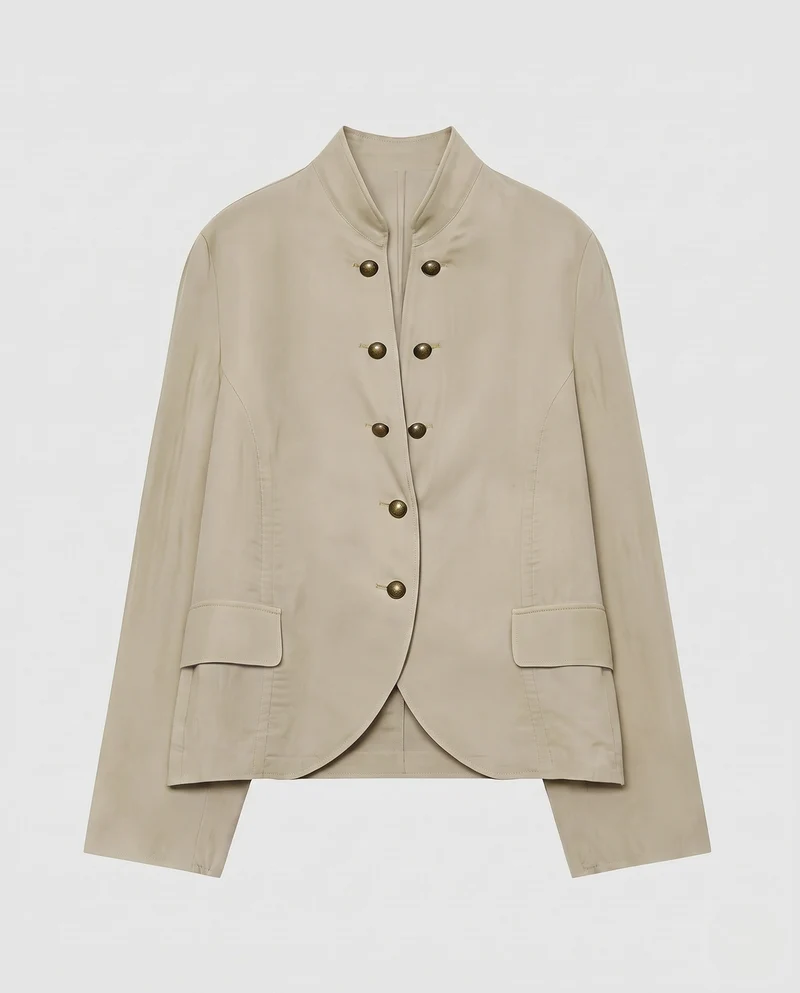 Damen Cropped Militärjacke mit Stehkragen, dekorativer doppelter Knopfleiste und Klapptaschen Nord Taschen