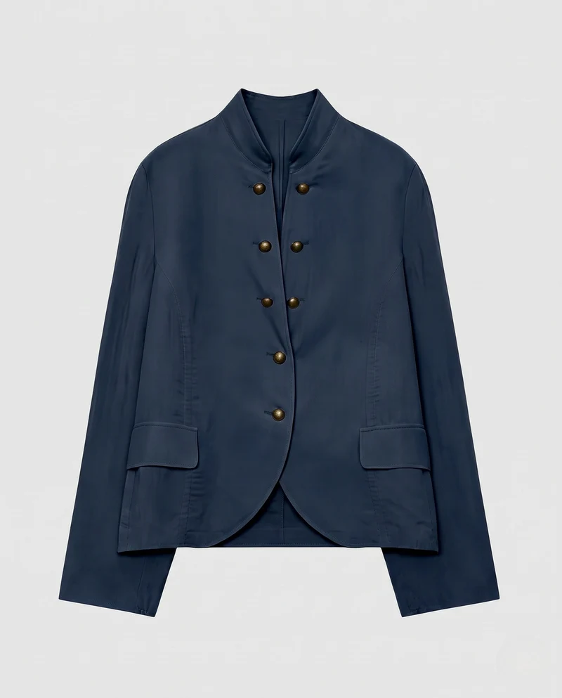 Damen Cropped Militärjacke mit Stehkragen, dekorativer doppelter Knopfleiste und Klapptaschen Nord Taschen