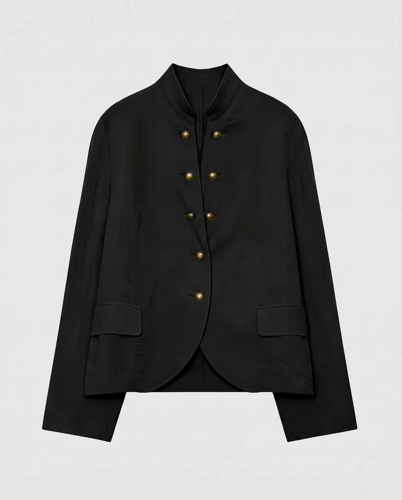 Damen Cropped Militärjacke mit Stehkragen, dekorativer doppelter Knopfleiste und Klapptaschen Nord Taschen