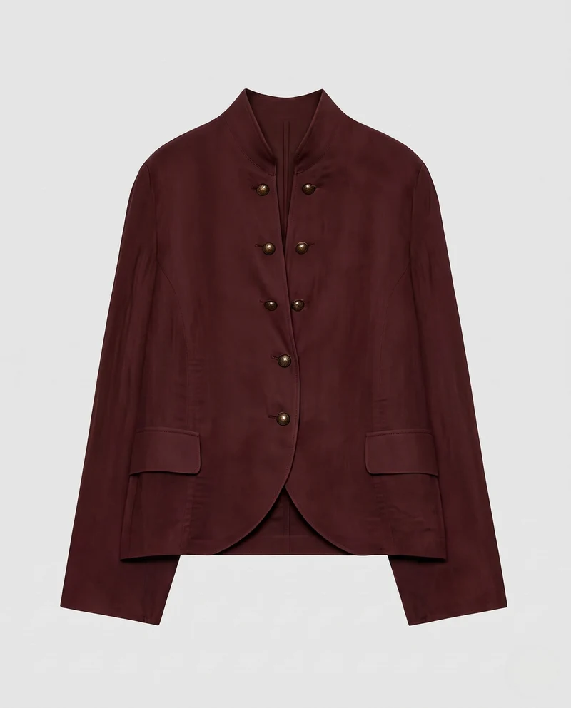 Damen Cropped Militärjacke mit Stehkragen, dekorativer doppelter Knopfleiste und Klapptaschen Nord Taschen