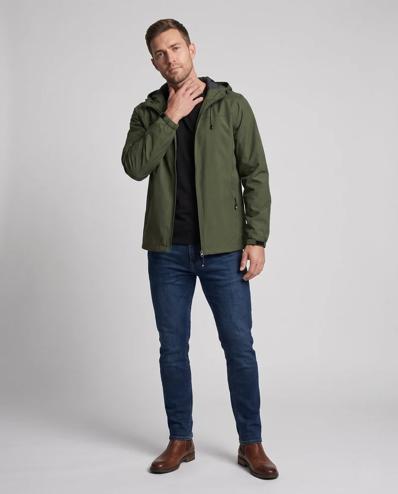 Herren Leichte Funktions Outdoor Jacke mit Kapuze, Mehrlagiges Softshell und Versteckter Reißverschluss Nord Taschen