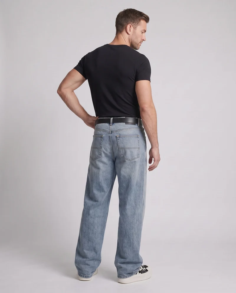 Herren Relaxed-Baggy-Jeans mit extra weitem Bein, Used-Wash & verstärktem Saum Nord Taschen