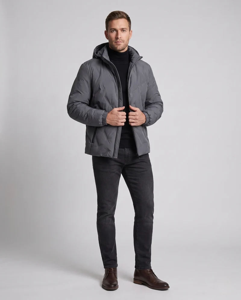 Herren winddicht gesteppte Winterjacke mit Kapuze und thermischer Isolierung