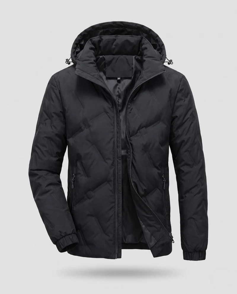Herren winddicht gesteppte Winterjacke mit Kapuze und thermischer Isolierung