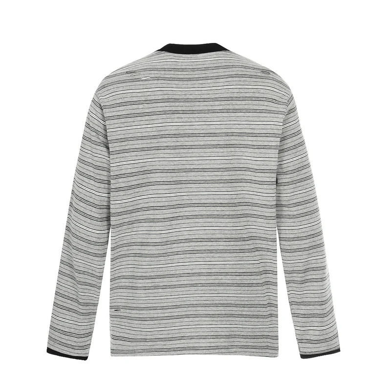 Herren Langarm-Henleyshirt mit Streifenmuster und Distressed-Details Nord Taschen