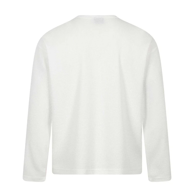 Herren Langarm-Henleyshirt mit Waffelstruktur, Knopfleiste und großflächigem Grafikprint Nord Taschen