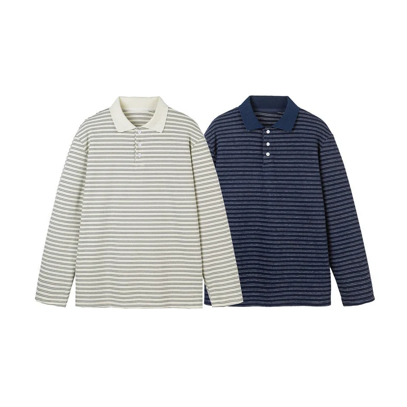 Herren Langarm-Poloshirt aus feinem Baumwollstrick mit Kentkragen und feiner Streifenstruktur Nord Taschen