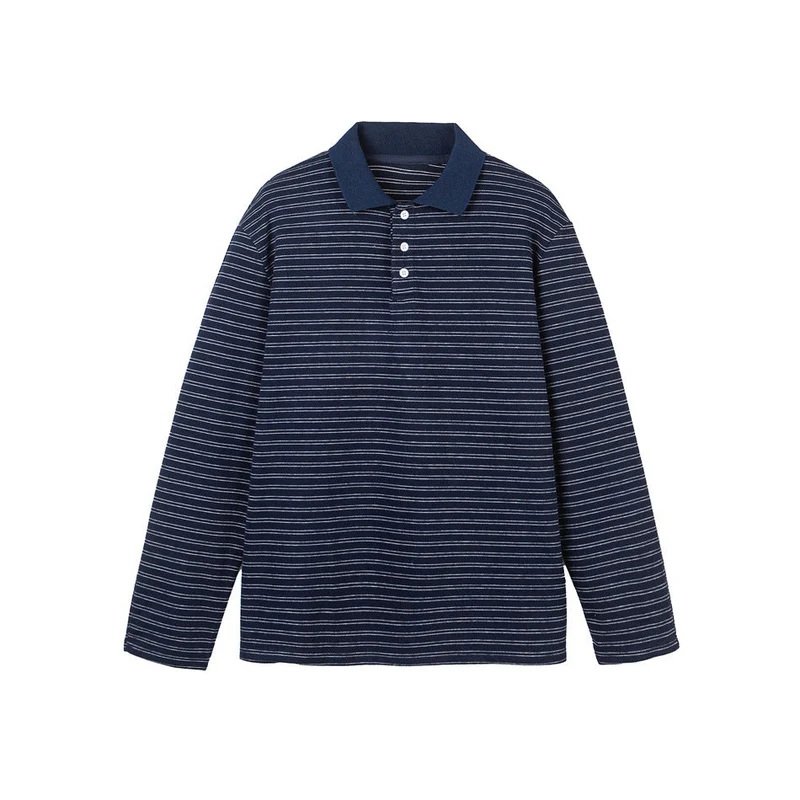 Herren Langarm-Poloshirt aus feinem Baumwollstrick mit Kentkragen und feiner Streifenstruktur Nord Taschen