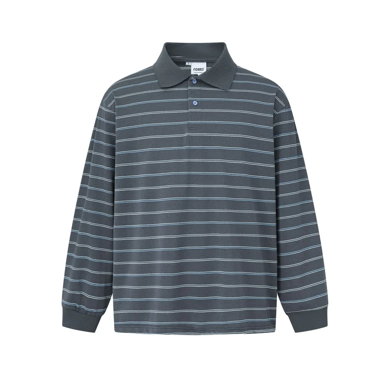 Herren Langarm-Poloshirt im Oversize‑Schnitt mit feinen Streifen und Rippkragen Nord Taschen