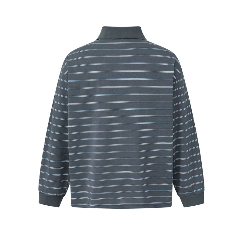 Herren Langarm-Poloshirt im Oversize‑Schnitt mit feinen Streifen und Rippkragen Nord Taschen