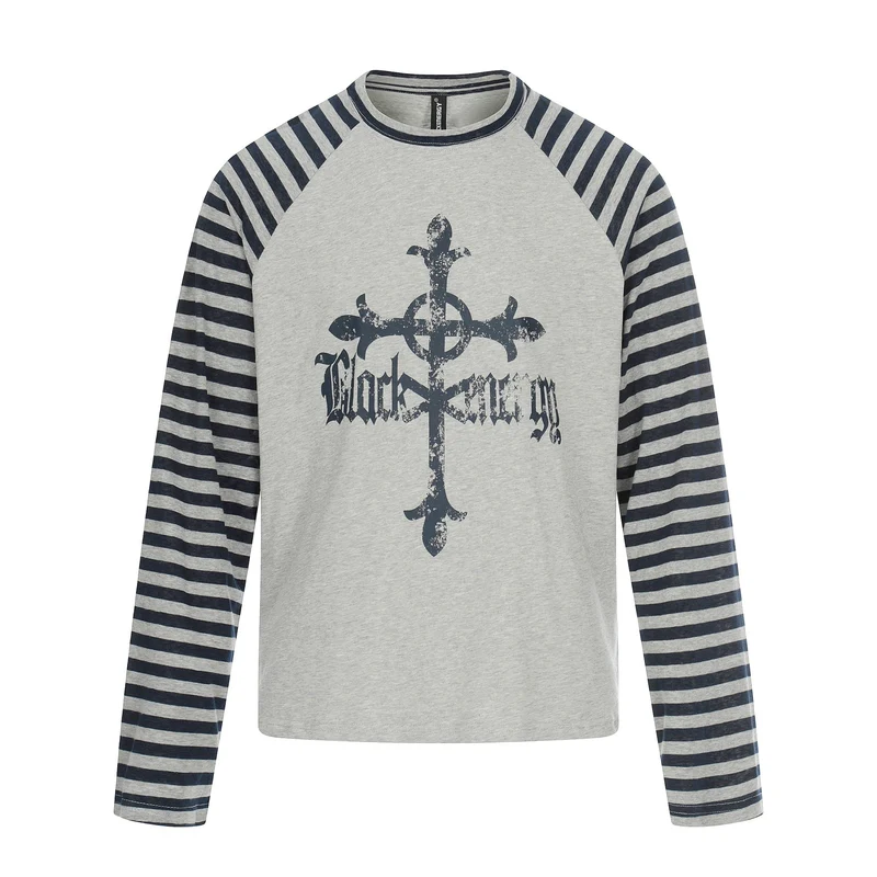 Herren Langarm-Raglanshirt mit Streifenärmeln und Vintage-Print Nord Taschen