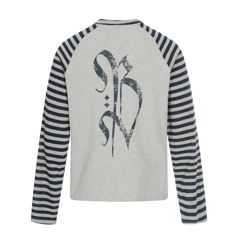 Herren Langarm-Raglanshirt mit Streifenärmeln und Vintage-Print Nord Taschen