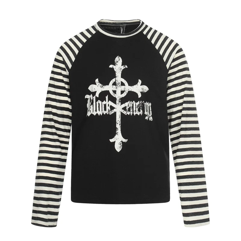 Herren Langarm-Raglanshirt mit Streifenärmeln und Vintage-Print Nord Taschen