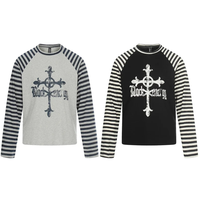 Herren Langarm-Raglanshirt mit Streifenärmeln und Vintage-Print Nord Taschen
