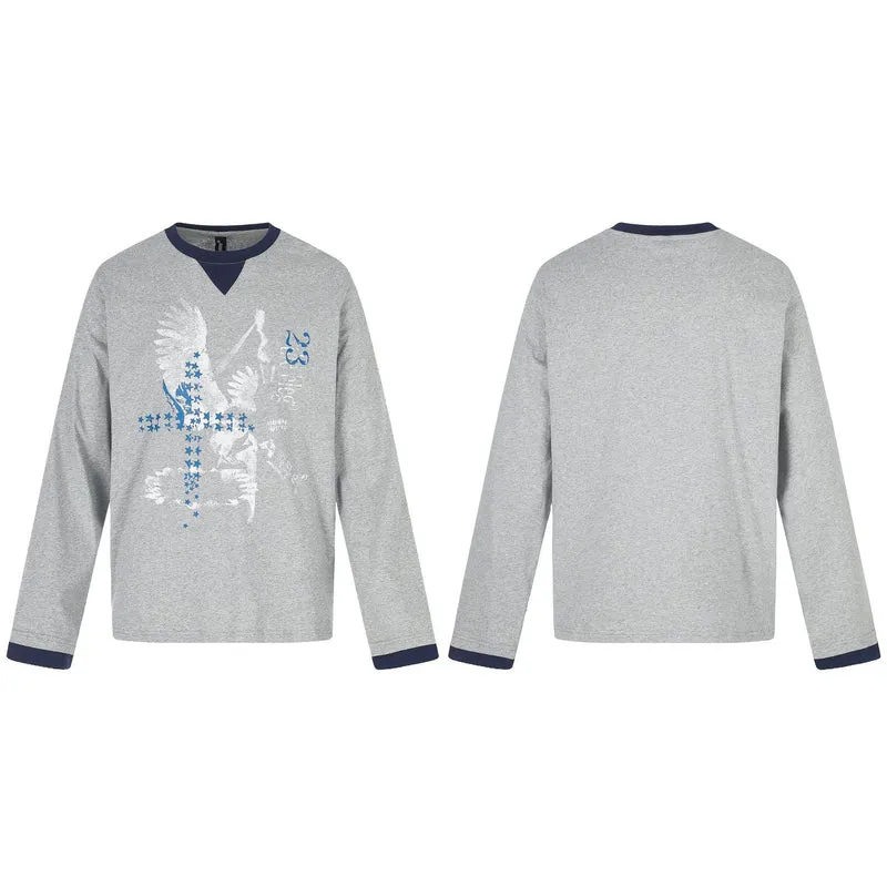 Herren Langarm-Sweatshirt mit Kontrast-Bündchen und Adler-Star-Print Nord Taschen