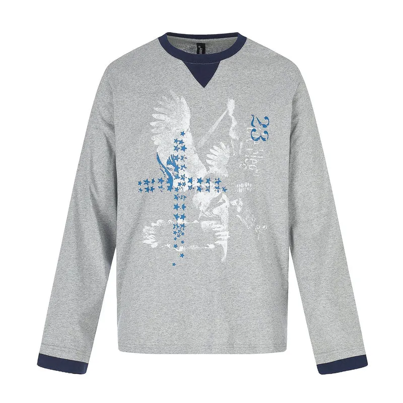 Herren Langarm-Sweatshirt mit Kontrast-Bündchen und Adler-Star-Print Nord Taschen