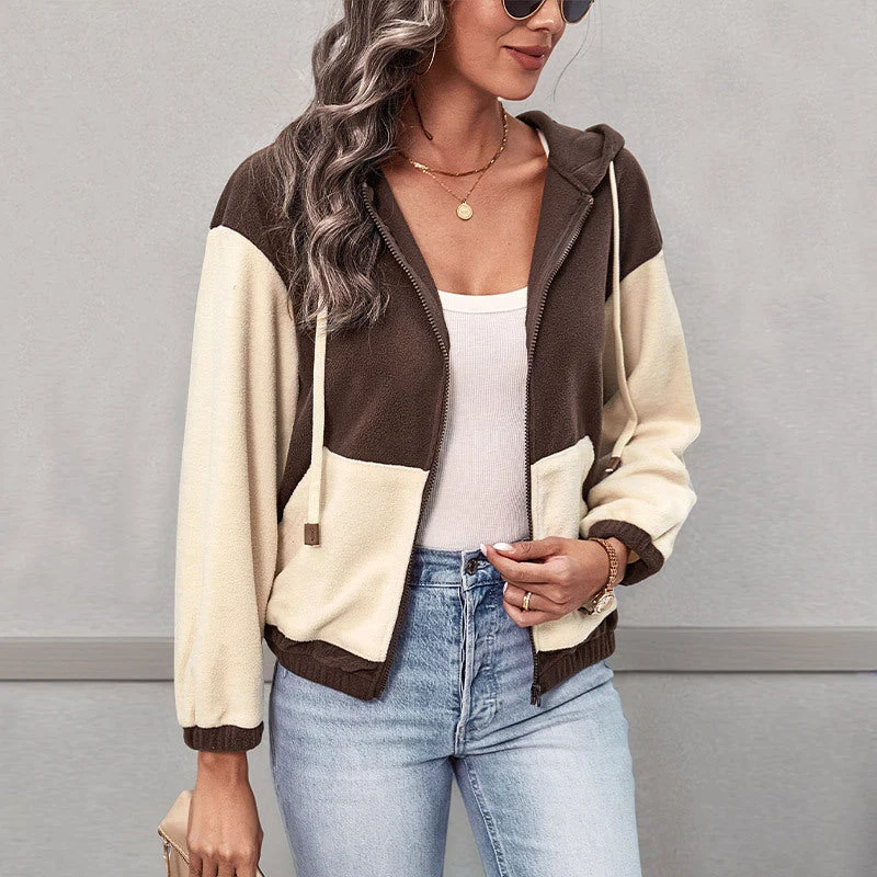 Damen Fleece-Kapuzenjacke mit Colorblock, durchgehendem Reißverschluss und Eingrifftaschen Nord Taschen