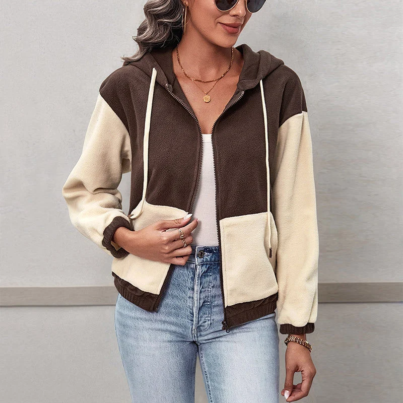 Damen Fleece-Kapuzenjacke mit Colorblock, durchgehendem Reißverschluss und Eingrifftaschen Nord Taschen