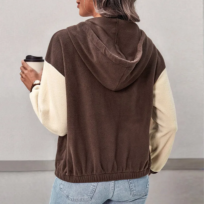 Damen Fleece-Kapuzenjacke mit Colorblock, durchgehendem Reißverschluss und Eingrifftaschen Nord Taschen