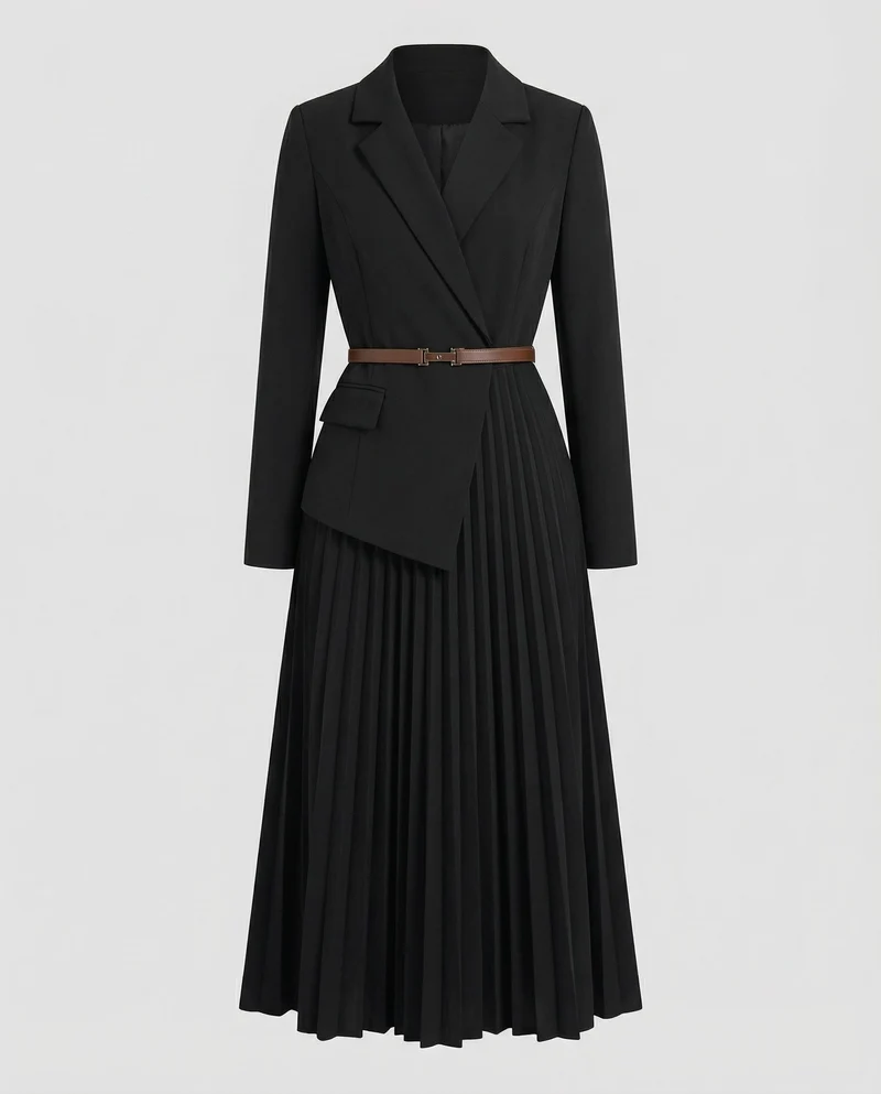 Damen elegantes Blazerkleid mit plissiertem Rock