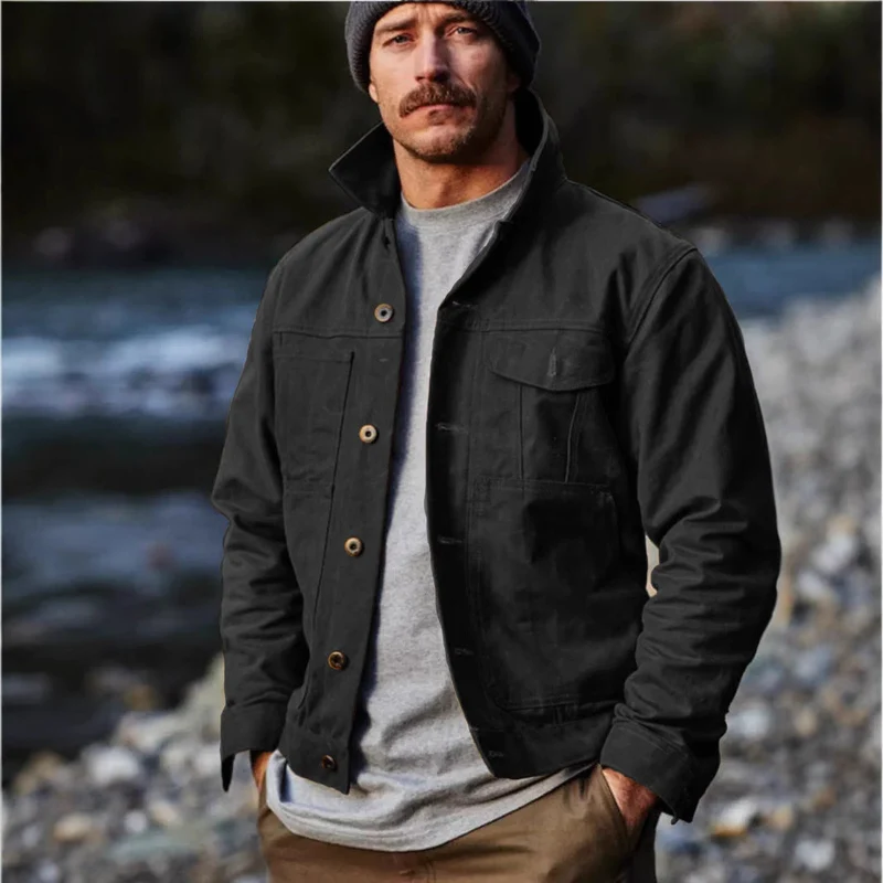Herren leichte Utility-Jacke mit praktischen Taschen und stylischem Stehkragen