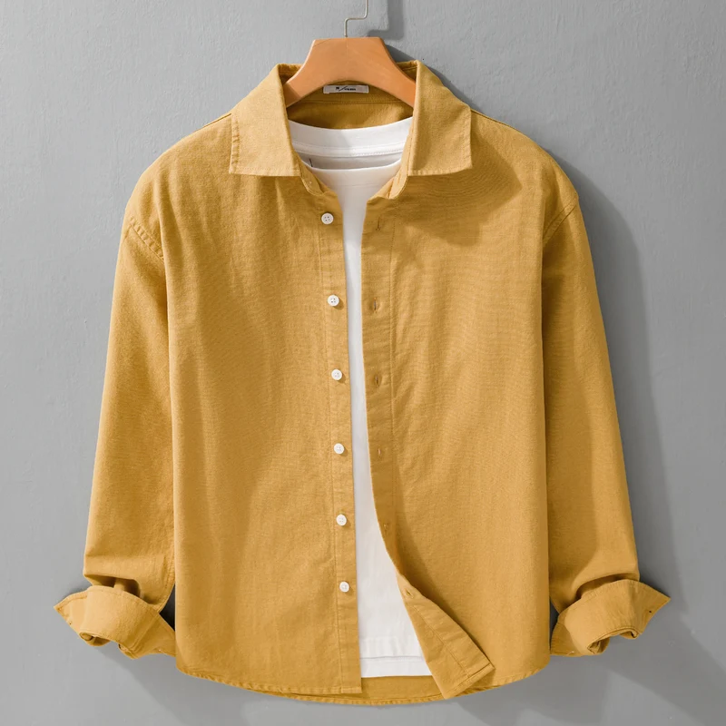 Herren Leichtes Leinen-Baumwoll-Overshirt mit Kentkragen, Relaxed‑Fit und durchgehender Knopfleiste Nord Taschen