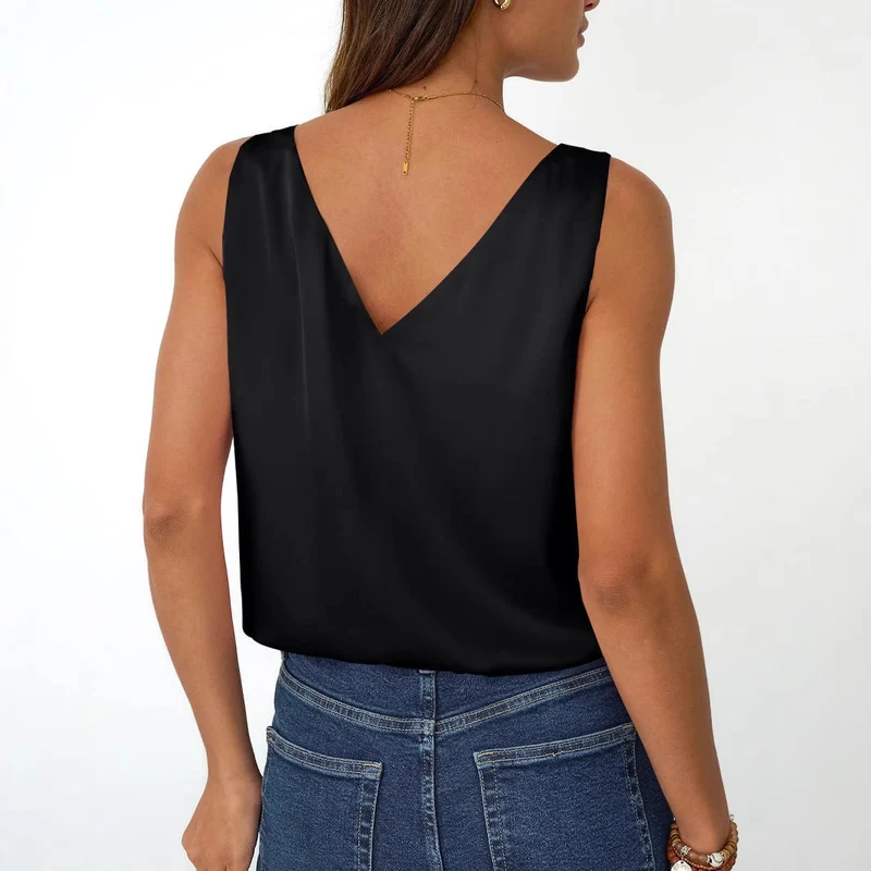 Damen V-Ausschnitt Top aus seidig glänzendem Material Nord Taschen