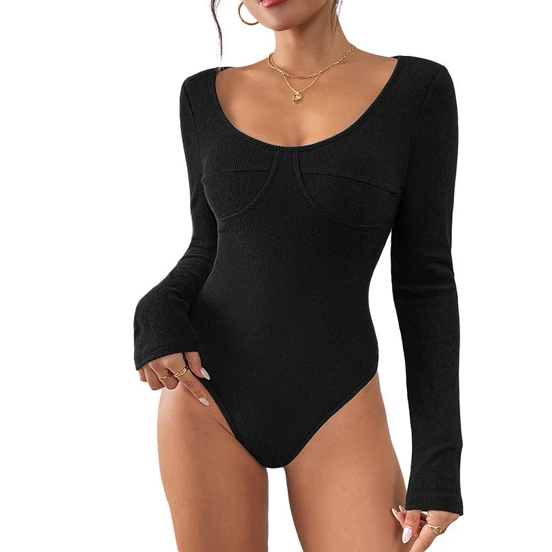 Damen Figurbetonter Ripp-Body mit U‑Boot‑Ausschnitt und Bügelnaht Nord Taschen
