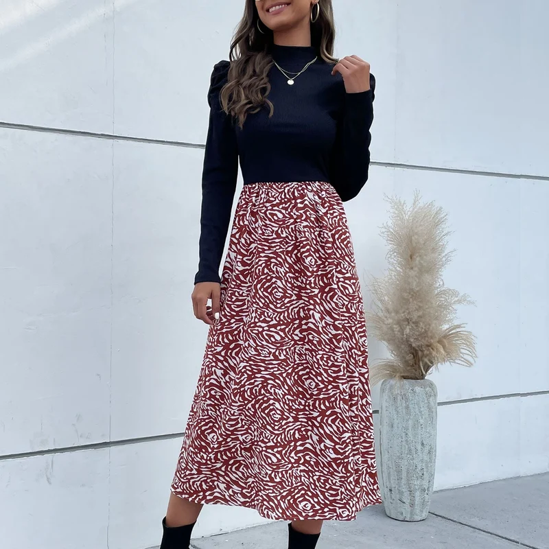 Damen Feinstrick-Longsleeve mit Stehkragen und Puffärmeln Nord Taschen