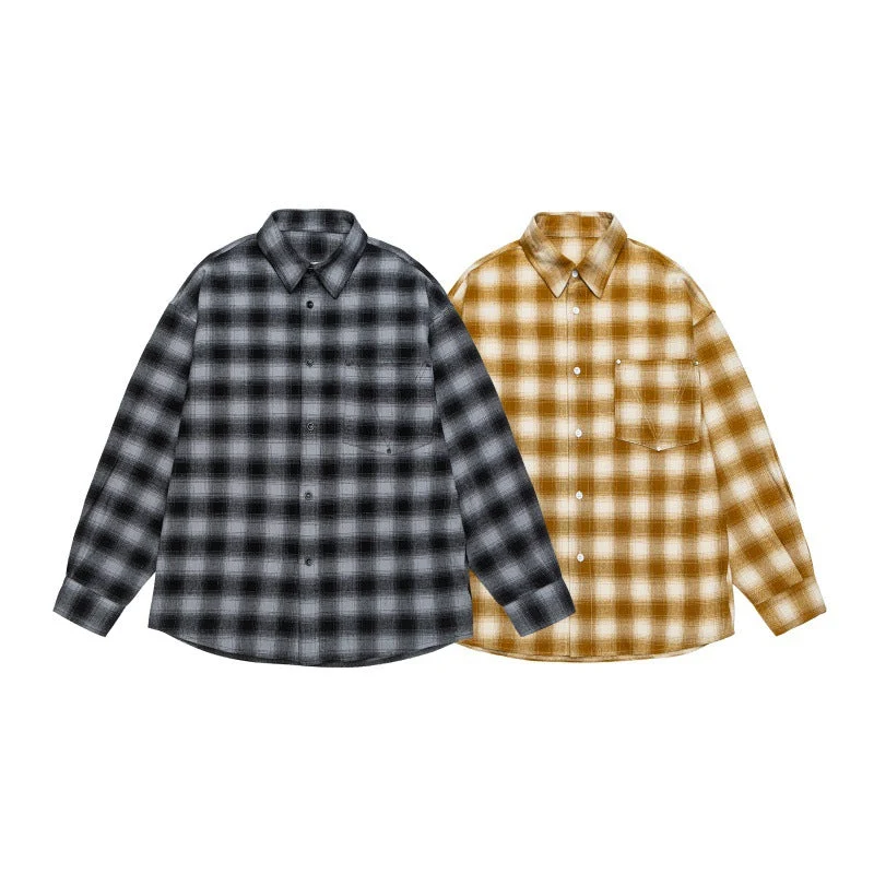 Herren Lässiges Karomuster-Flanellhemd im Oversized-Worker-Stil mit Brustpattentasche und abgerundetem Saum Nord Taschen