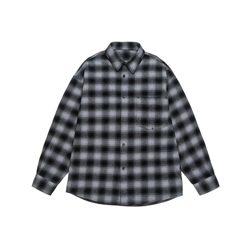 Herren Lässiges Karomuster-Flanellhemd im Oversized-Worker-Stil mit Brustpattentasche und abgerundetem Saum Nord Taschen