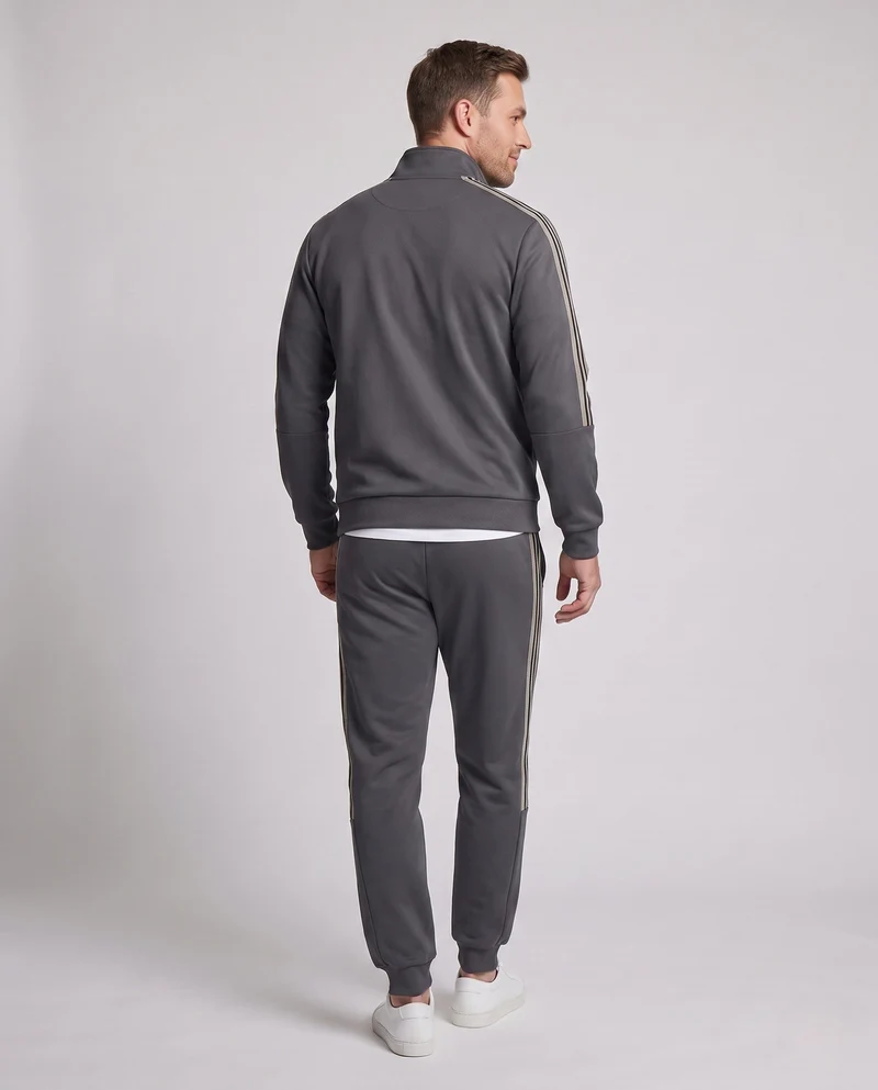 Herren Athletisches Retro Trainingsset mit Stehkragen, Kontraststreifen und Kordelzugbund