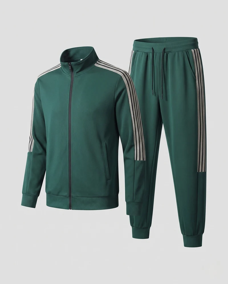 Herren Athletisches Retro Trainingsset mit Stehkragen, Kontraststreifen und Kordelzugbund
