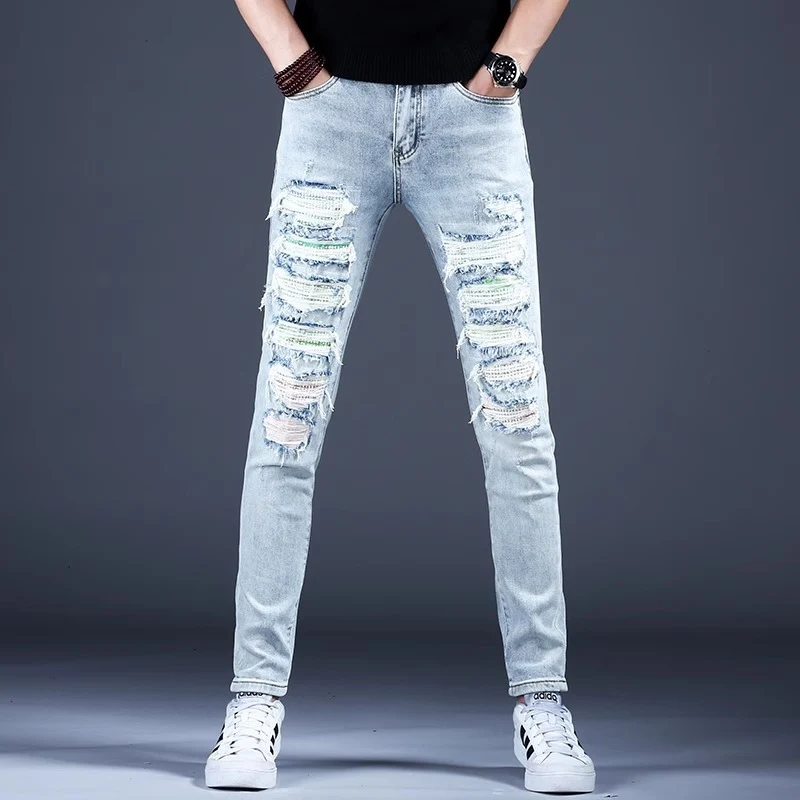 Herren Einzigartige Ripped Denim Jeans Nord Taschen