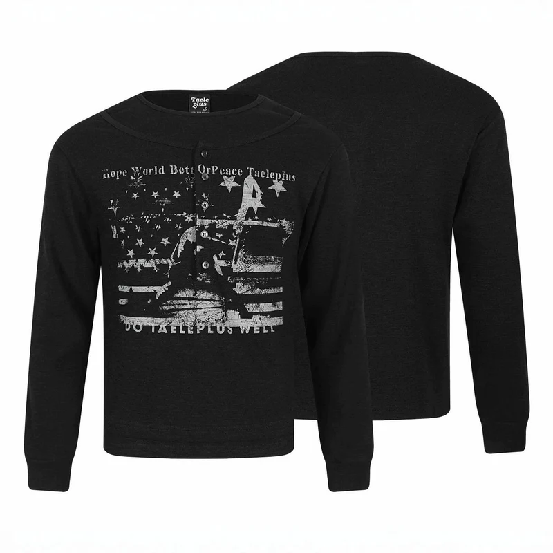 Herren Langärmeliges Henleyshirt mit vintage-Print und Knopfleiste Nord Taschen