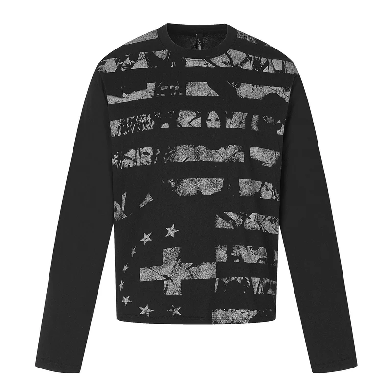 Herren Langarmshirt aus weichem Baumwollmix mit distressed Flag-Print Nord Taschen