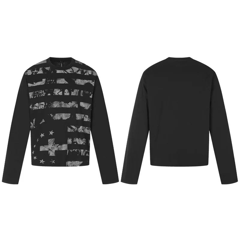 Herren Langarmshirt aus weichem Baumwollmix mit distressed Flag-Print Nord Taschen