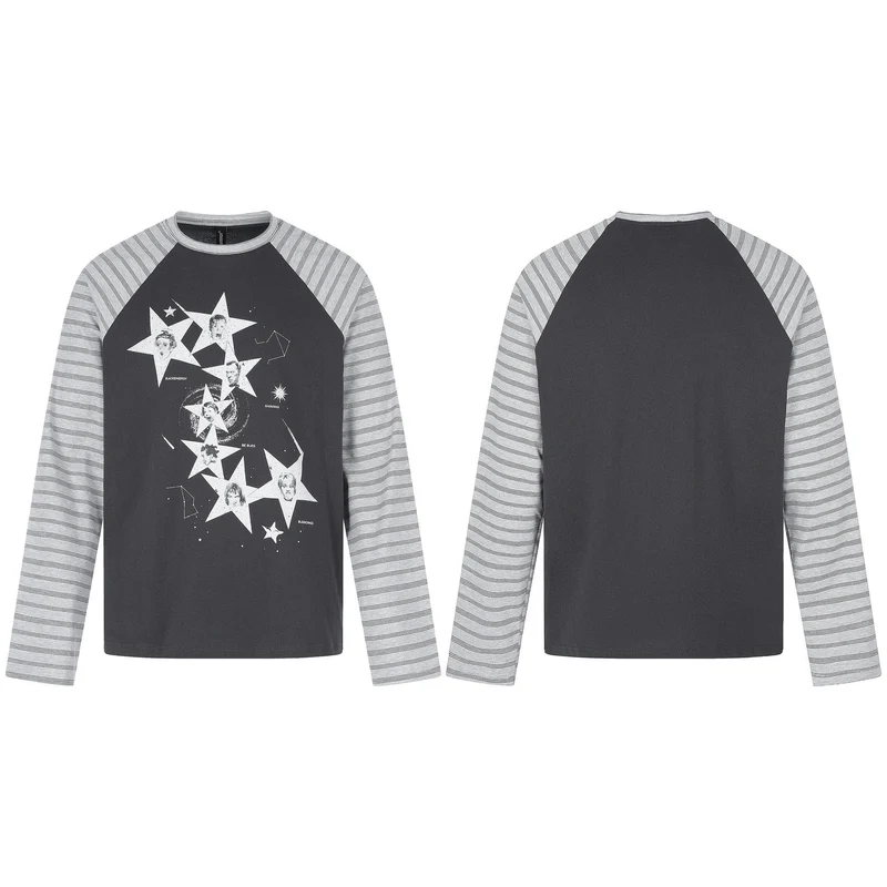 Herren Langarmshirt im Raglanstil mit großflächigem Stern-Print und gestreiften Ärmeln Nord Taschen