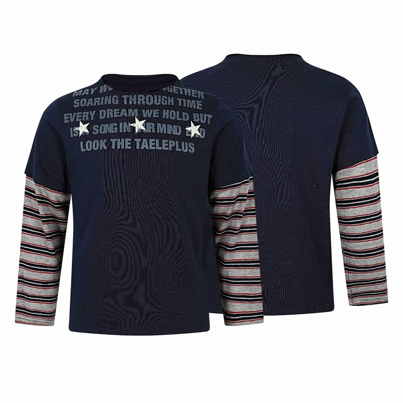 Herren Langes Layering-Longsleeve mit Stern-Applikation und gestreiften Unterärmeln Nord Taschen
