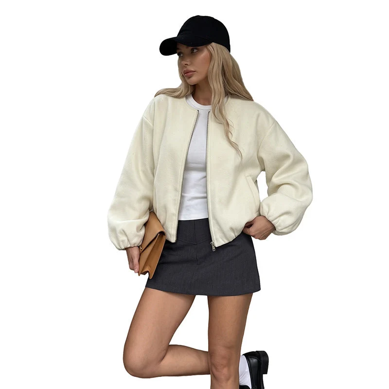 Damen Gefütterte Teddy-Fleece Bomberjacke mit Reißverschluss, elastischem Saum und Eingrifftaschen Nord Taschen