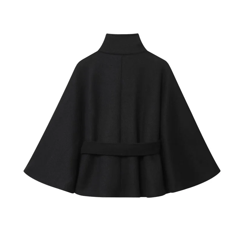 Damen Kurz-Cape mit wattierter Konstruktion, Stehkragen und Bindegürtel Nord Taschen