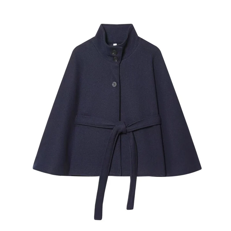 Damen Kurz-Cape mit wattierter Konstruktion, Stehkragen und Bindegürtel Nord Taschen