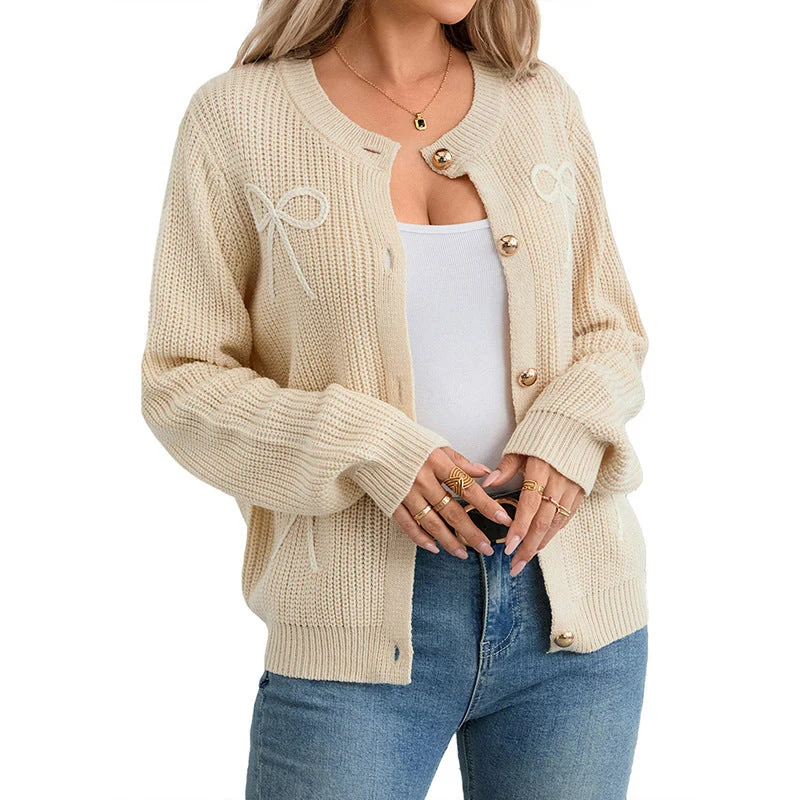 Damen Grobmaschiger Wollmix-Cardigan mit Zierstickerei, Perlmuttknöpfen & entspannter Silhouette Nord Taschen