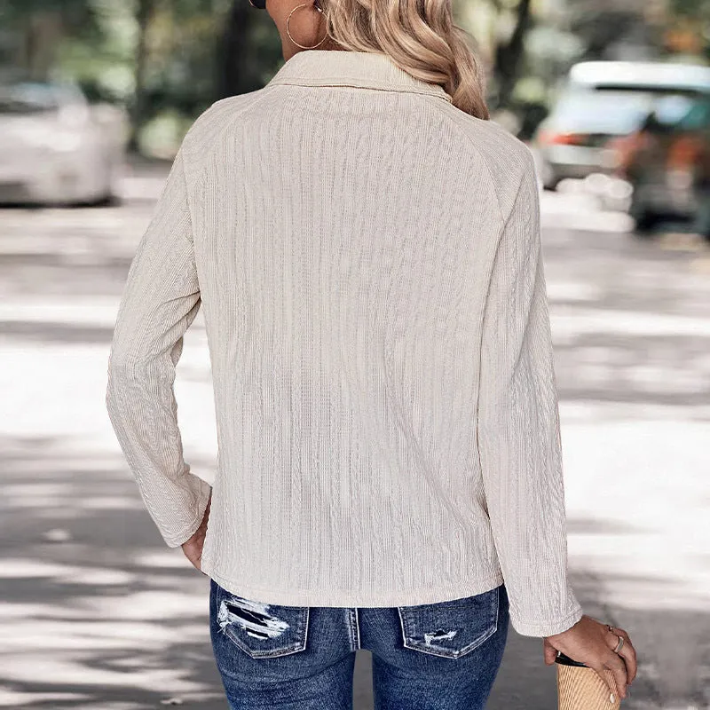 Damen Feinstrick-Polokragen-Langarmshirt mit Zierknopfleiste und Kabelstruktur Nord Taschen