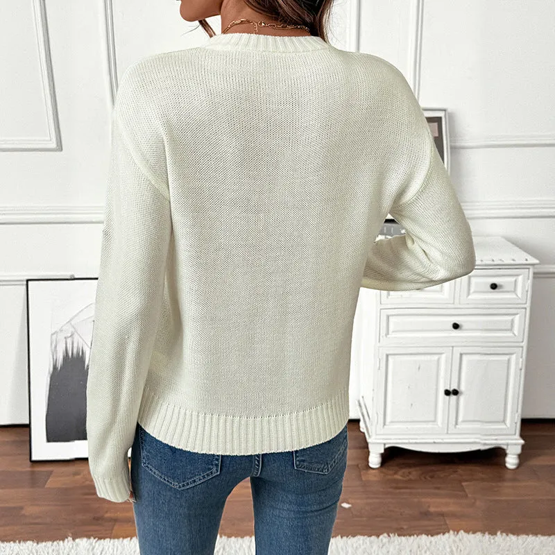 Damen Feinstrick-Pullover mit gestickten Blumenapplikationen und Rundhalsausschnitt Nord Taschen