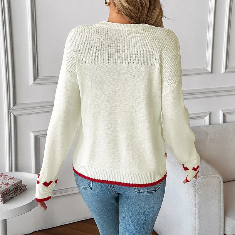 Damen Feinstrick-Pullover mit Herz-Jacquard, Ajour-Struktur und geripptem Saum Nord Taschen