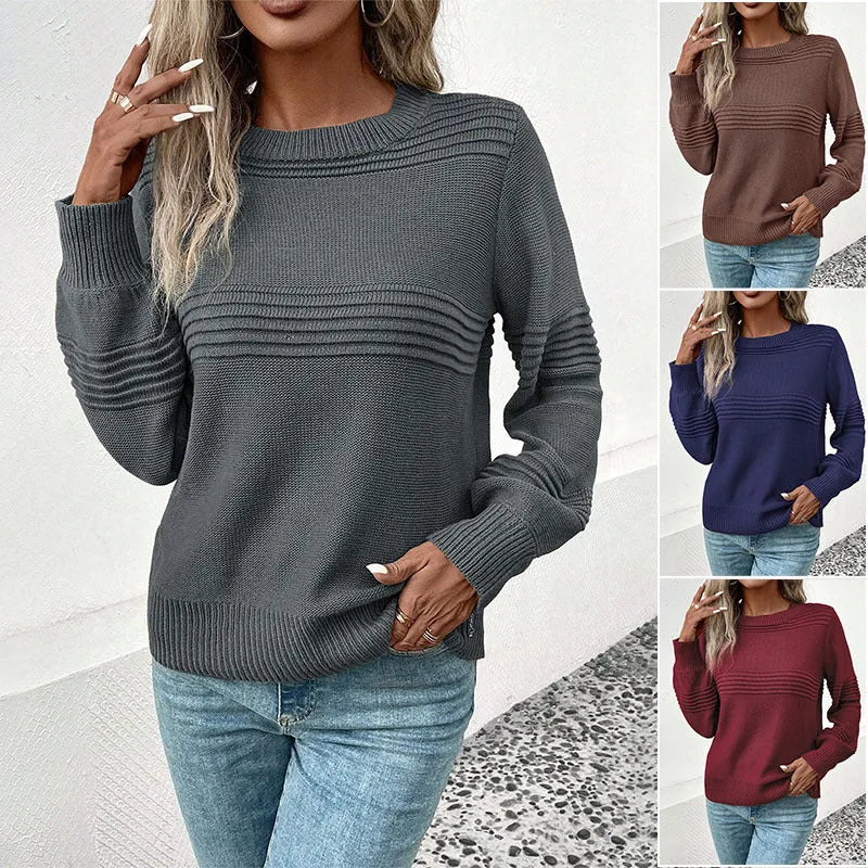 Damen Feinstrick‑Pullover mit horizontaler Rippenpasse und gerippten Bündchen Nord Taschen