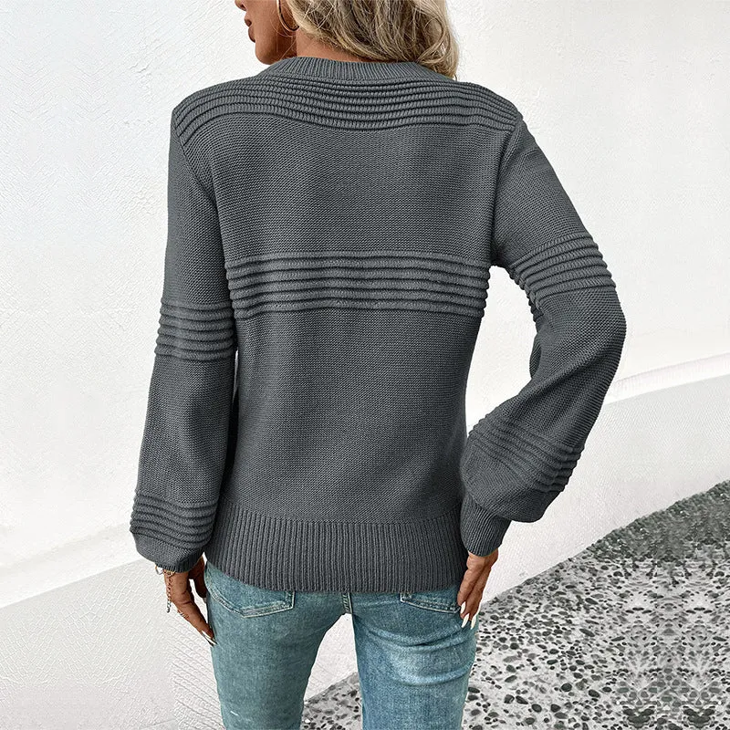 Damen Feinstrick‑Pullover mit horizontaler Rippenpasse und gerippten Bündchen Nord Taschen