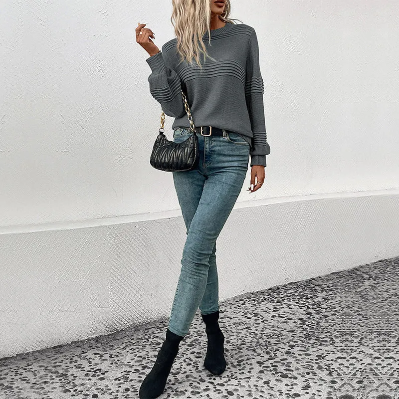 Damen Feinstrick‑Pullover mit horizontaler Rippenpasse und gerippten Bündchen Nord Taschen
